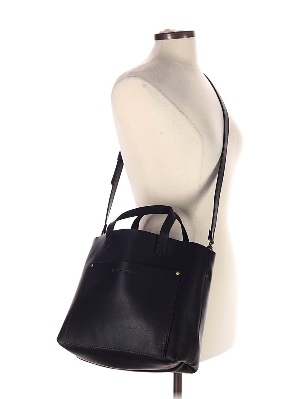 Portland Leather Goods Minimalist Black Leather Tote with Front Pocket - Picture 2 of 3